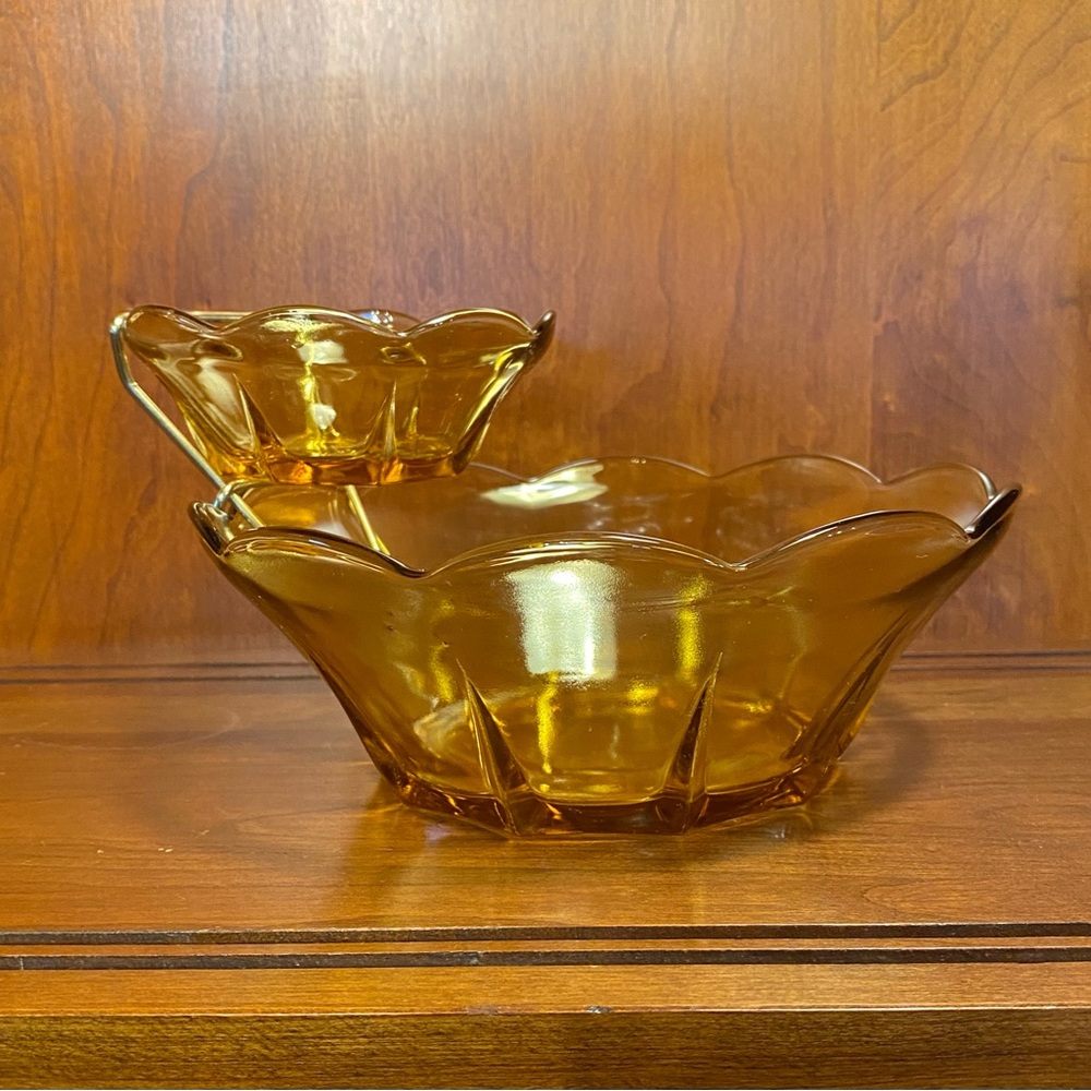 Vintage Anchor Hocking Honey Gold Chip and Dip Set